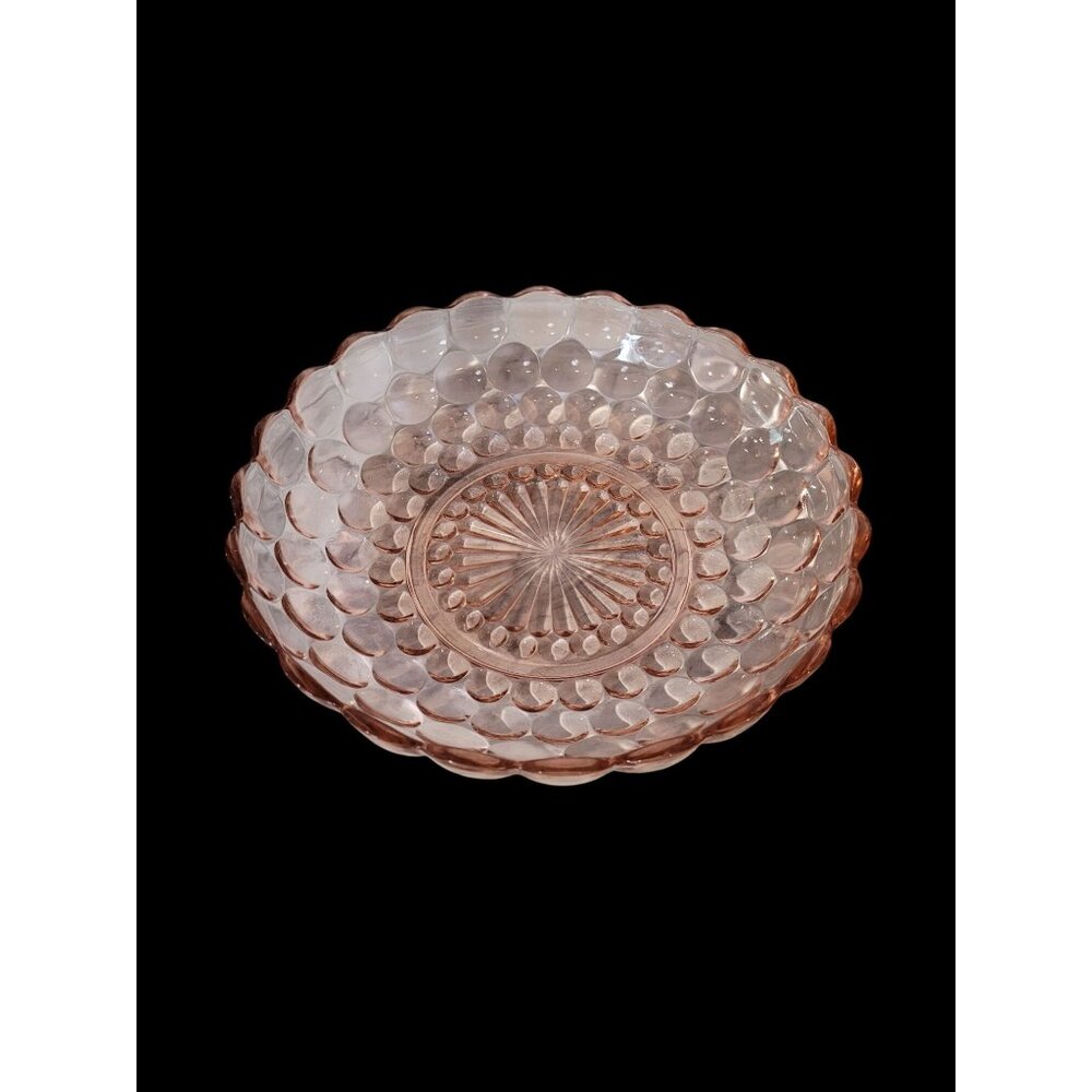 Vintage Anchor Hocking Bubble Pink Glass Bowl Scalloped Edge 8.5"